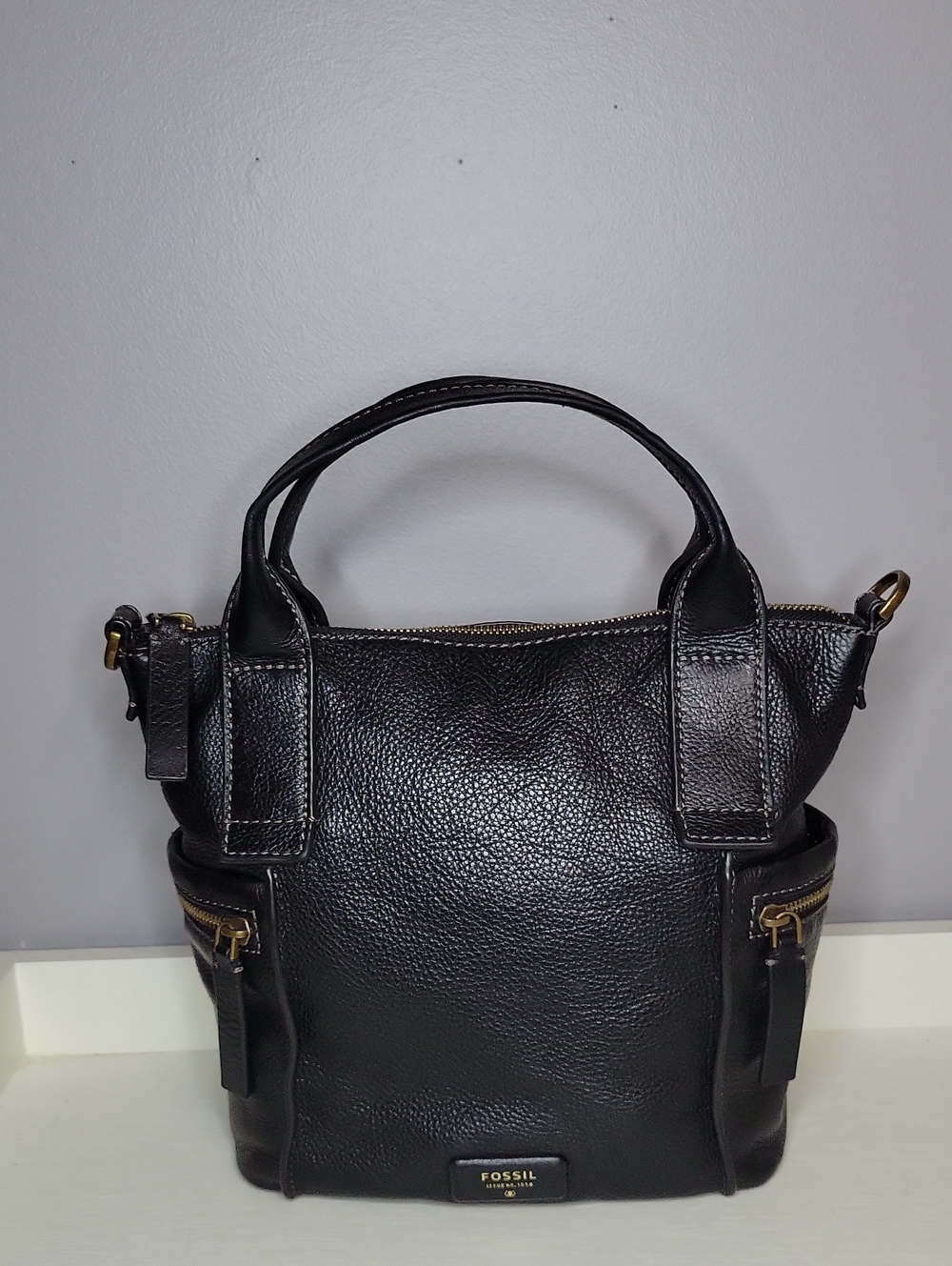 Classic Fossil Emerson Medum Black Leather Satchel/Tote